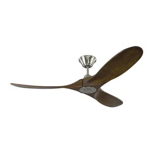 Generation Lighting Maverick II 52-in Dark Walnut and Brushed Steel Ceiling Fan with Remote Control (3-blade)