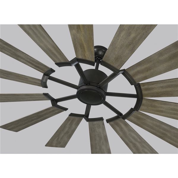 Generation Lighting Prairie 72-in Distressed Grey Oak Integrated LED Indoor/Outdoor Ceiling Fan with Remote Control (14-blade)