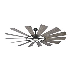 Generation Lighting Prairie 72-in Distressed Grey Oak Integrated LED Indoor/Outdoor Ceiling Fan with Remote Control (14-blade)