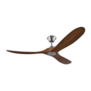 Generation Lighting Maverick 60-in Koa and Brushed Steel Ceiling Fan with Remote Control (3-blade)