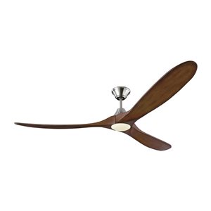 Generation Lighting Maverick Max 70-in Koa and Brushed Steel Integrated LED Indoor/Outdoor Ceiling Fan (3-blade)