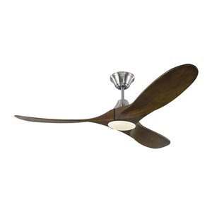 Generation Lighting Maverick II 52-in Dark Walnut and Brushed Steel Integrated DEL Indoor/outdoor Ceiling Fan (3-blade)