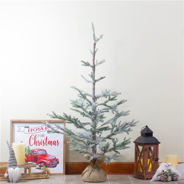 Northlight 3-ft Snow Covered Slim Pine Artificial Christmas Tree with Jute Base - Unlit