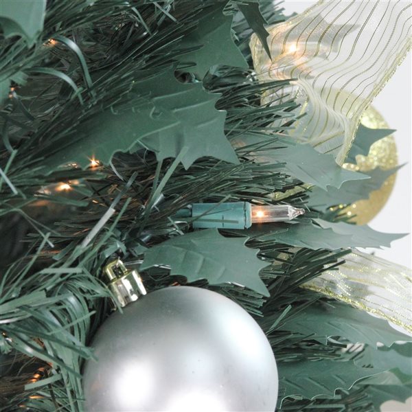 Northlight 6-ft Pre-Lit Silver and Gold Pre-Decorated Pop-Up Artificial Christmas Tree - Clear Lights