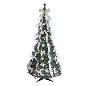 Northlight 6-ft Pre-Lit Silver and Gold Pre-Decorated Pop-Up Artificial Christmas Tree - Clear Lights