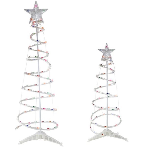 Northlight Set of 2 Lighted Multicolour Outdoor Spiral Christmas Cone Trees - 4-ft and 6-ft