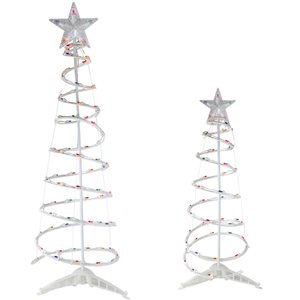 Northlight Set of 2 Lighted Multicolour Outdoor Spiral Christmas Cone Trees - 4-ft and 6-ft