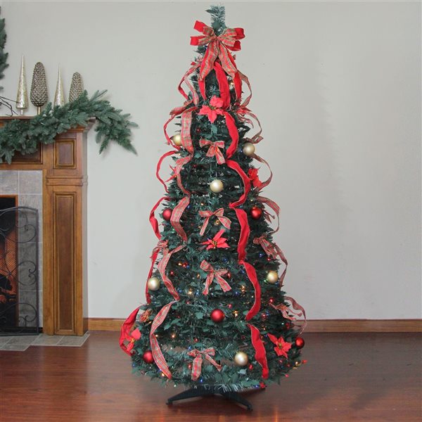 Northlight 6' Pre-Lit Red Tinsel Pop-Up Artificial Christmas Tree - Clear  Lights