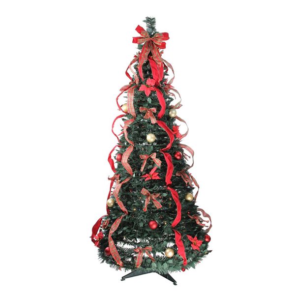 Northlight 6-ft Pre-Lit Red Plaid Pre-Decorated Pop-Up Artificial Christmas Tree - Multicolour Lights