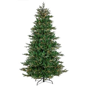 Northlight 7.5-ft Pre-lit Leg Base Full Rightside-up Green Artificial Christmas Tree with White Warm LED Lights