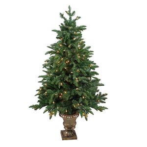 Northlight 4.5-ft Pre-lit Potted Norway Spruce Slim Rightside-up Artificial Christmas Tree with White Clear Incandescent Lights