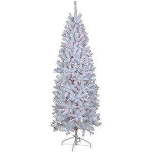 Northlight 6.5-ft Pre-lit Leg Base Slim Rightside-up White Artificial Christmas Tree with Pink Incandescent Lights