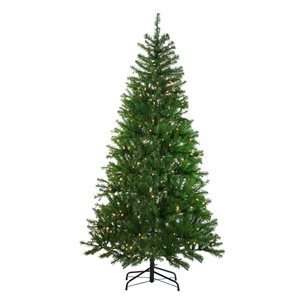 Northlight 7-ft Pre-lit Leg Base Spruce Full Rightside-up Green Artificial Christmas Tree with White Clear Incandescent Lights