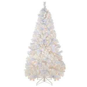 Northlight 6.5-ft Pre-lit Leg Base White Spruce Full Rightside-up White Artificial Christmas Tree with Multicolour LED Lights
