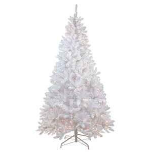 Northlight 6-ft Pre-lit Leg Base Full Rightside-up Flocked White Artificial Christmas Tree with White Clear Incandescent Lights