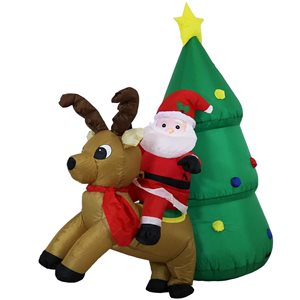 Sunnydaze Santa with Reindeer and Christmas Tree Inflatable Decoration 5.75-ft