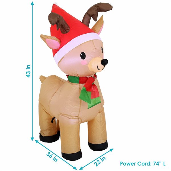 Sunnydaze Inflatable Christmas Decoration Santa's Cheerful Reindeer 3.5-ft