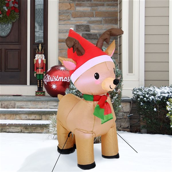 Sunnydaze Inflatable Christmas Decoration Santa's Cheerful Reindeer 3.5-ft