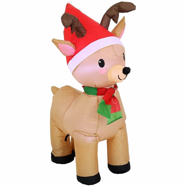 Sunnydaze Inflatable Christmas Decoration Santa's Cheerful Reindeer 3.5-ft