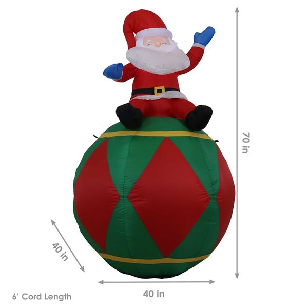 Sunnydaze Santa Sitting on Ball Inflatable Decoration for Christmas 5.75-ft