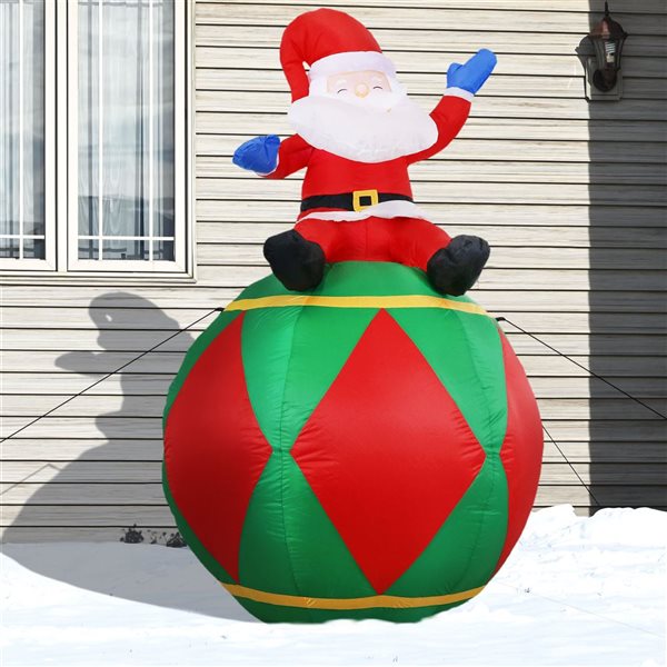 Sunnydaze Santa Sitting on Ball Inflatable Decoration for Christmas 5.75-ft