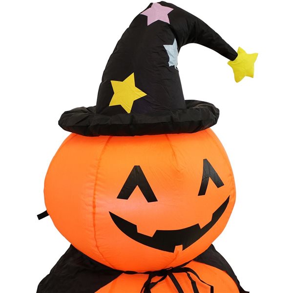 Sunnydaze Double Jack-O-Lantern with Witch Hat and Cape Inflatable Decoration 4-ft