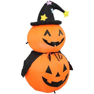 Sunnydaze Double Jack-O-Lantern with Witch Hat and Cape Inflatable Decoration 4-ft