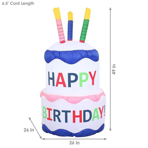 Sunnydaze Birthday Cake Inflatable Decoration 4-ft