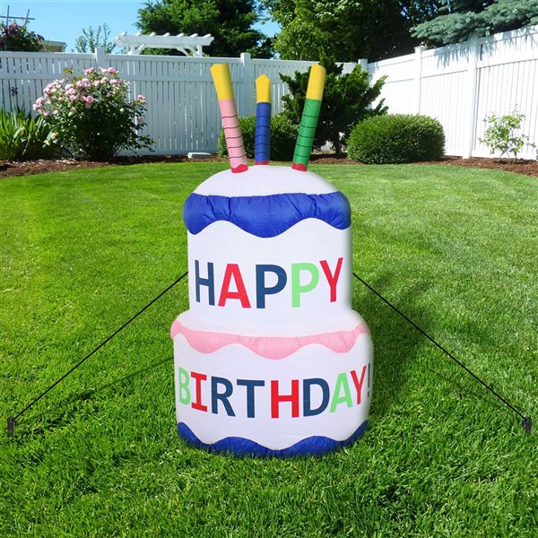 Sunnydaze Birthday Cake Inflatable Decoration 4-ft
