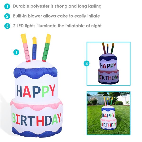 Sunnydaze Birthday Cake Inflatable Decoration 4-ft