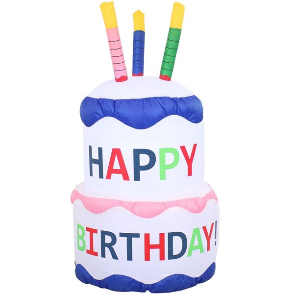 Sunnydaze Birthday Cake Inflatable Decoration 4-ft