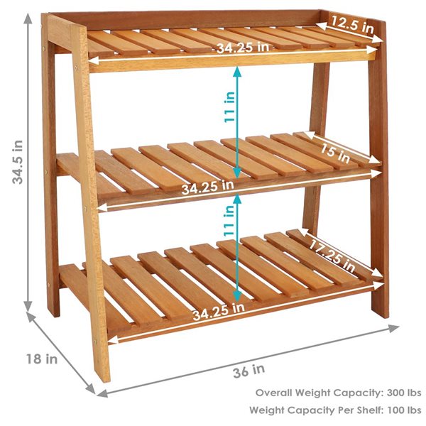 SUNNYDAZE DECOR Sunnydaze Meranti Wood Garden Shelf Brown Teak Oil