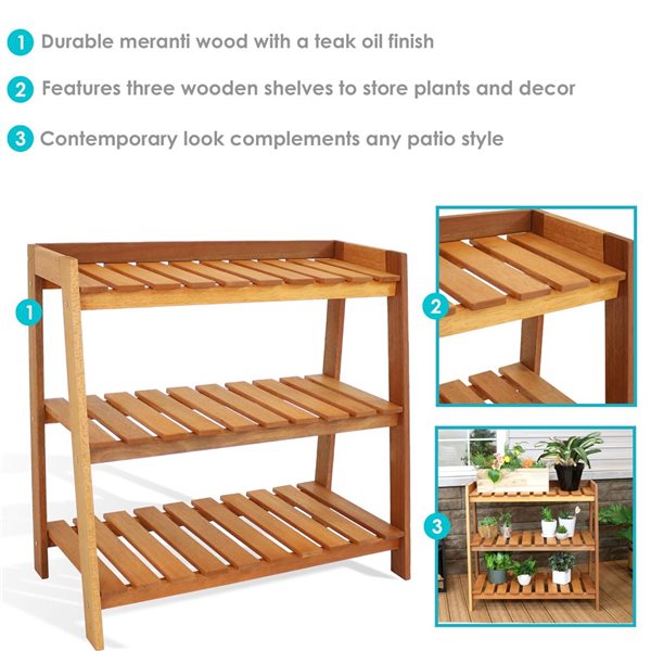 SUNNYDAZE DECOR Sunnydaze Meranti Wood Garden Shelf Brown Teak Oil