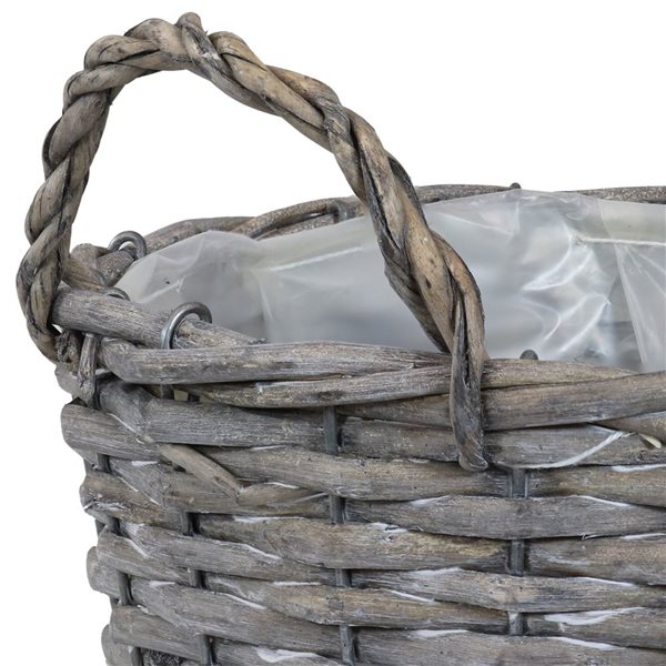 Sunnydaze 5 Wicker Rattan Basket Planters with Handles and Plastic Lining Gray 8-in