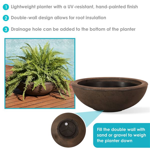 Sunnydaze Percival Outdoor Flower Pot Planter Brown Sable 20.75-in