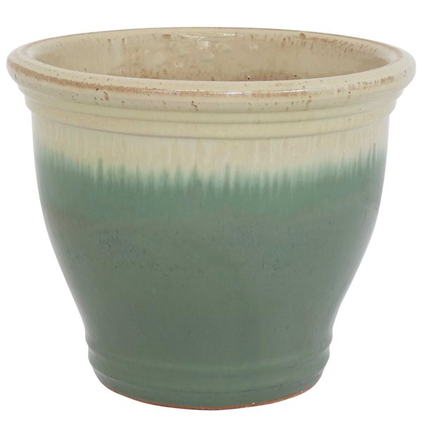 Sunnydaze Studio Ceramic Indoor/Outdoor Planter Green Seafoam 15-in