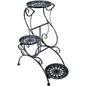 Sunnydaze 3-Tier Victorian Indoor Outdoor Plant & Flower Stand Gray 31-in