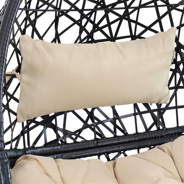 Sunnydaze Jackson Hanging Egg Chair Resin Wicker Cream Cushions 25-in x 38-in