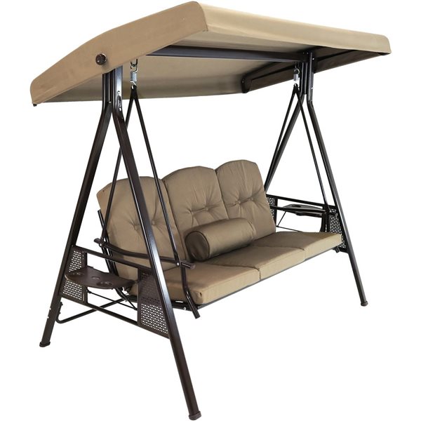 Sunnydaze 3 Person Adjustable Tilt Canopy Patio Swing with Attached Side Table Beige