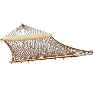 Sunnydaze 2-Person Polyester Patio Spreader Bar Rope Hammock with Pillow Brown 55-in x 132-in