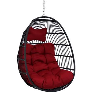 Sunnydaze Julia Hanging Egg Chair with Red Cushions 44-in
