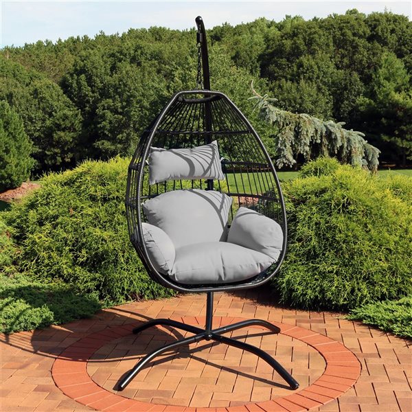 Sunnydaze Delaney Hanging Egg Chair with Seat Cushions and Stand