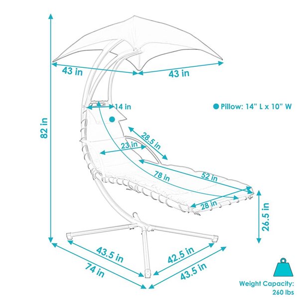 Sunnydaze Floating Chaise Lounge Chair with Umbrella and Cushion Teal 74-in x 43.5-in x 82-in