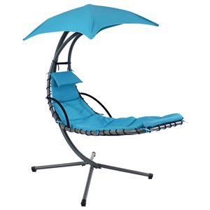 Sunnydaze Floating Chaise Lounge Chair with Umbrella and Cushion Teal 74-in x 43.5-in x 82-in