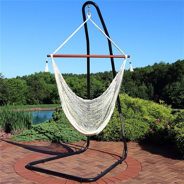 Sunnydaze Cabo XL Rope Hammock Chair with Stand - Cream