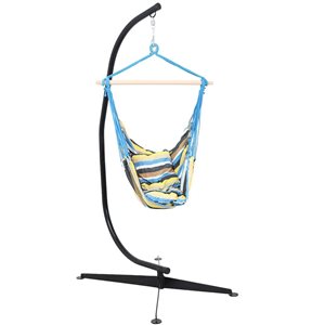 Sunnydaze Hanging Hammock Chair Swing & C-Stand Ocean View Blue 40-in x 34-in