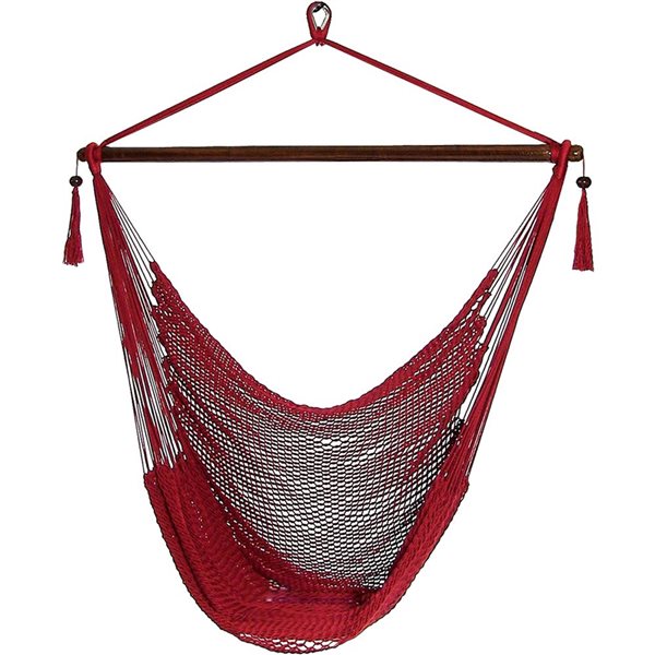 SUNNYDAZE DECOR Sunnydaze Hanging Caribbean XL Hammock Chair Red