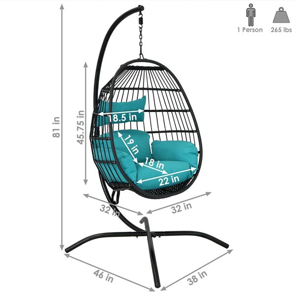 Sunnydaze Dalia Hanging Egg Chair with Seat Cushions and Stand 81-in