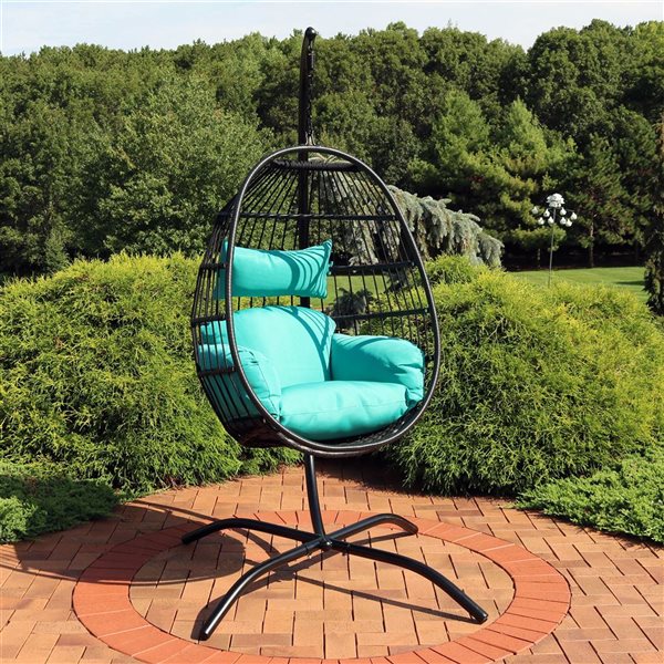 Sunnydaze Dalia Hanging Egg Chair with Seat Cushions and Stand 81-in