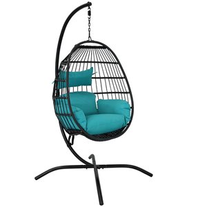 Sunnydaze Dalia Hanging Egg Chair with Seat Cushions and Stand 81-in